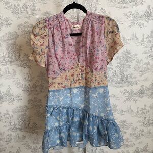 Yvonne & Love Floral Patchwork Dress with Puff Sleeves